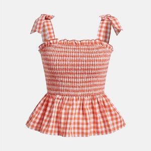 orange picnic cloth print top